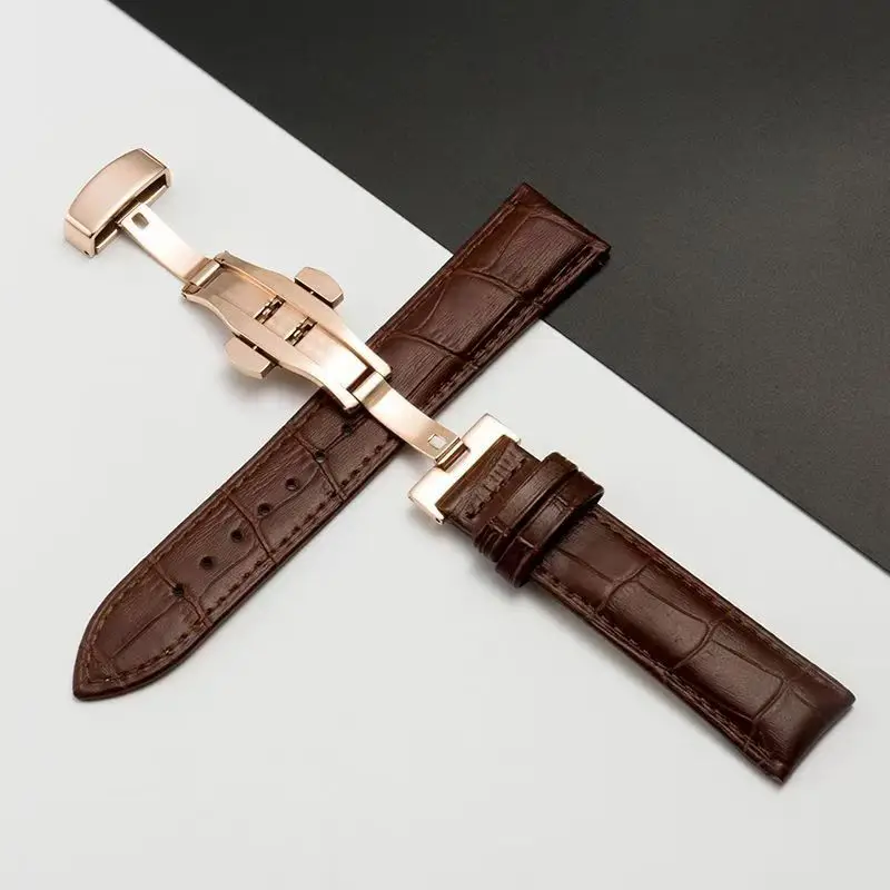 Leather strap, men's and women's genuine leather watch strap, universal butterfly buckle, needle buckle, watch chain accessories