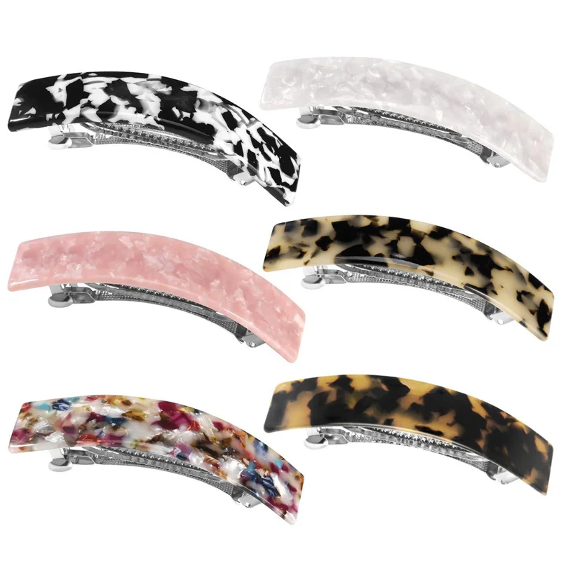 

Stylish French Style Curved Rectangle Volume Barrette with Automatic Clasp for Thick Hair - Tortoise Shell Hair Clips