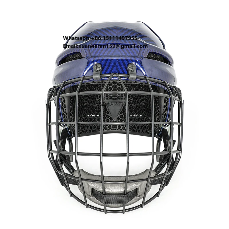 High Quality Blue Carbon Fiber Hockey Helmet with Face Cage for Ice & Field Hockey Players Sports & Entertainment Product