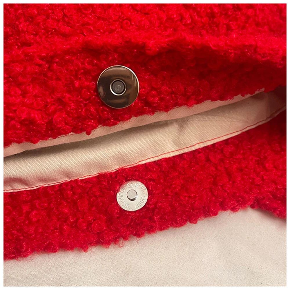 レッドプラッシュボウクリスマスカラーマッチングレディース2026新作シングルショルダーバッグ大容量バケットバッグクロスボディバッグ冬用