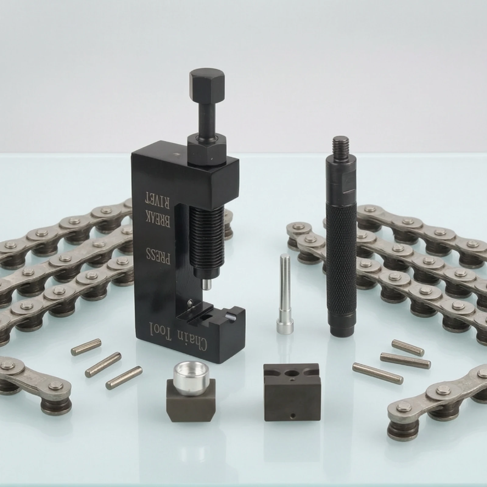 Chain Breaker Rivet Press Screw-Driven Chain Breaker with Adapter Blocks Versatile Universal for Mechanics, Garage, Workshop