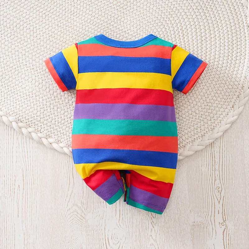 ملابس الأطفال حديثي الولادة بألوان قوس قزح من القطن على الموضة بدلة للأطفال الرضع بأكمام قصيرة من قطعة واحدة بدلة قطعة واحدة رومبير صيفي #2
