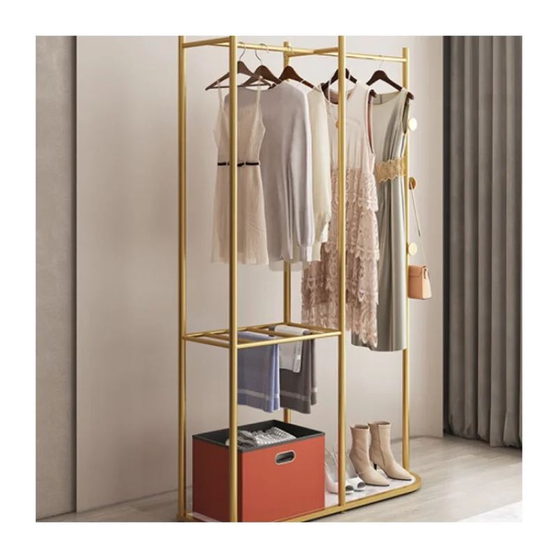 Custom, hot selling metal gold clothing display rack clothes store display shelf bag rack