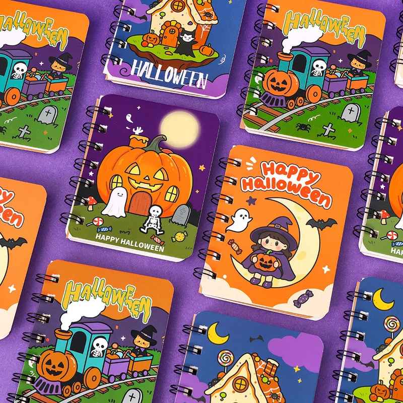 Halloween spiral-bound notebook, featuring pumpkin and ghost designs, a stylish stationery item, a blank notebook, and a perfect