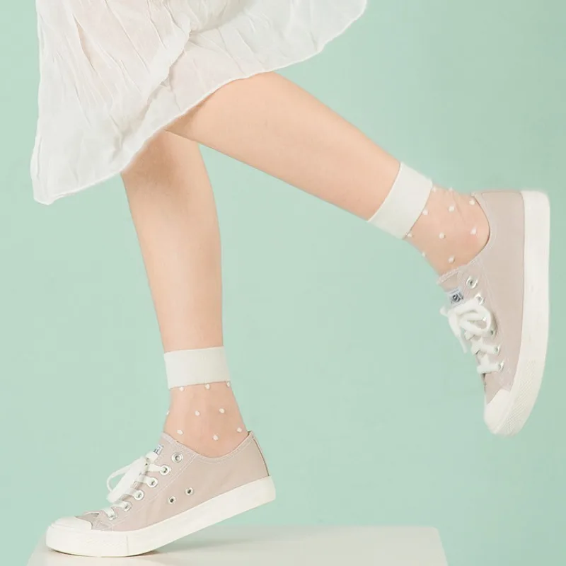 1Pair Summer Thin Polka Dot Mid Calf Shoe Insoles Transparent Crystal Breathable Foot Cushions Fashion Shoe Accessories