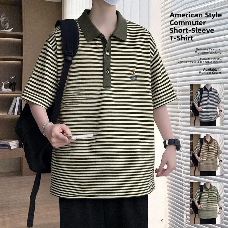 

2026 Summer New Fashionable Striped Short Sleeve Shirt Men's Versatile Business Casual Cotton Quick Dry Thin Model