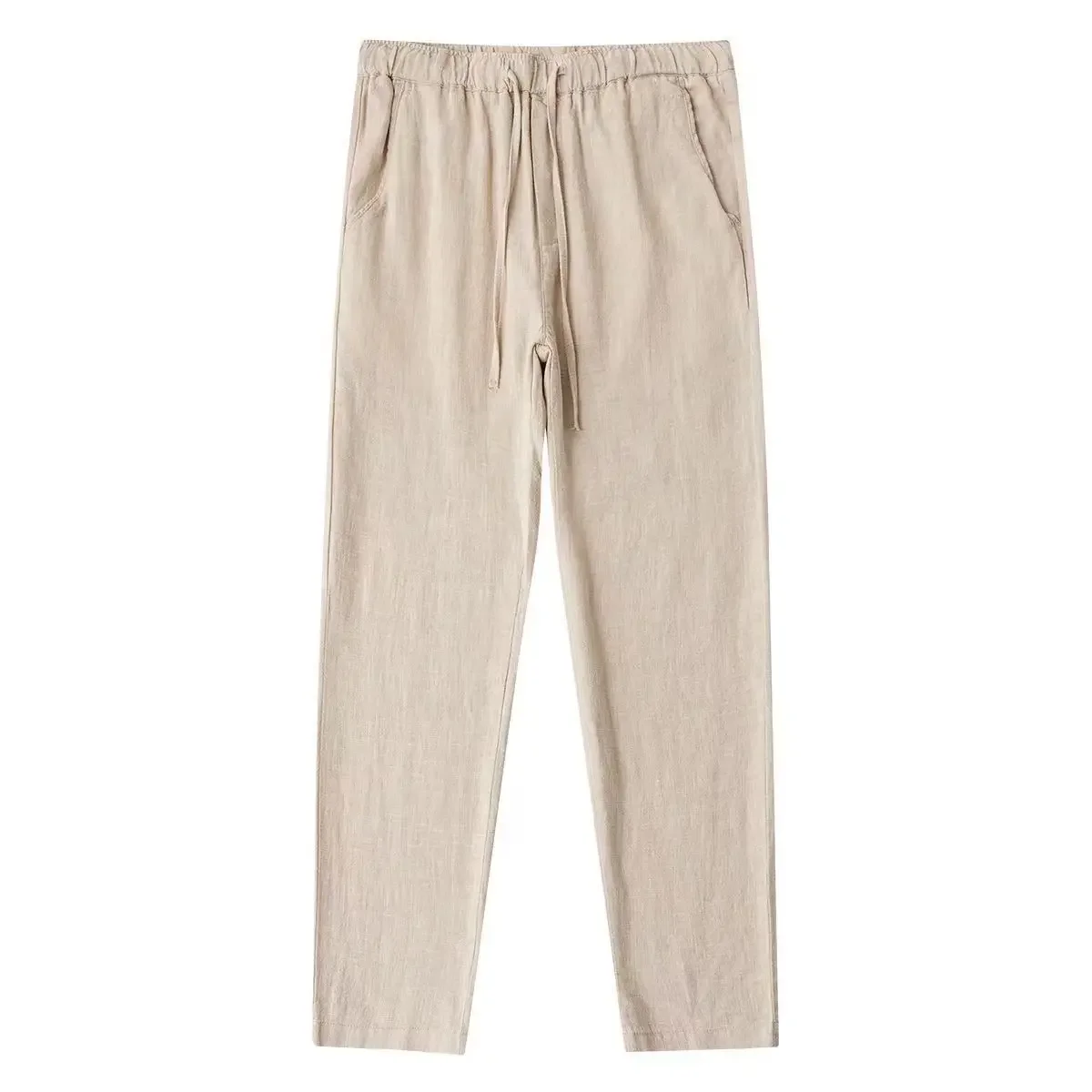 Männer Baumwolle Leinen Hosen Männer der Herbst Neue Atmungsaktive Freizeit Einfarbig Kordelzug Elastische Taille Laufhose – Detail 2