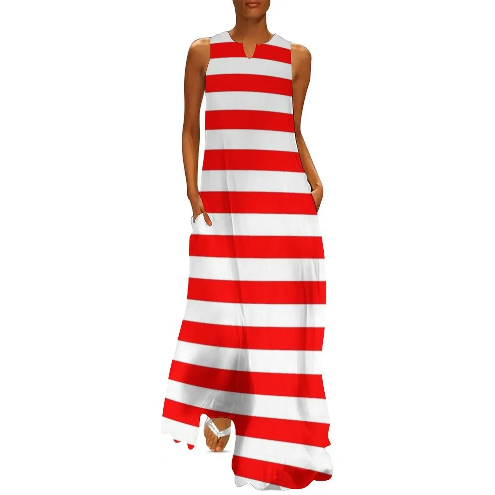 

bright red and White Stripes minimalist modern striped pattern Long Dress Summer skirt dresses summer woman 2025 Dress