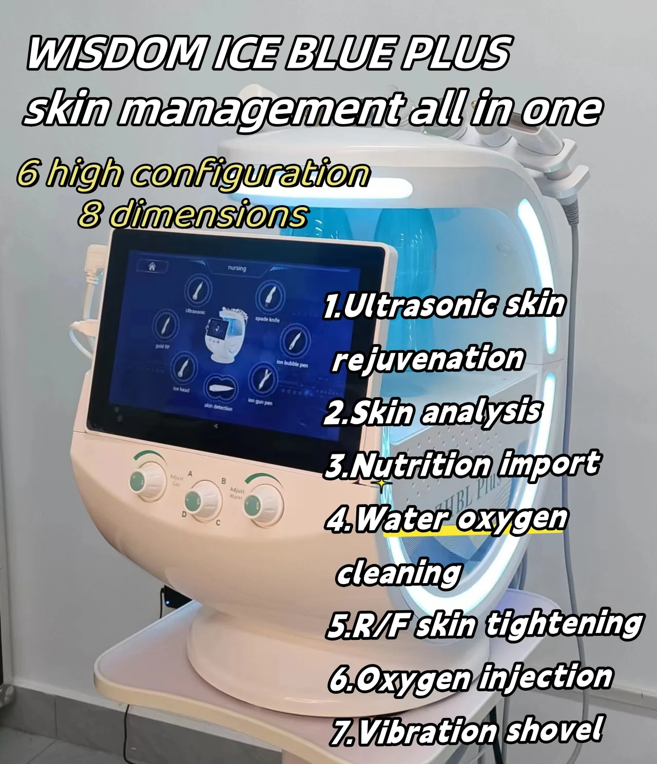 

7 in 1 facial Skin analysis Water oxygen cleaning device for women facial lifting and tightening Ultra-sonic skin rejuvenation