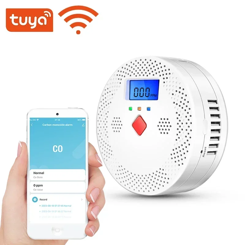 Tuya-Detector de monóxido de carbono con Wifi, dispositivo con pantalla LCD, alarma de 70dB, sonido CO, Sensor de gas, equipo de protección de