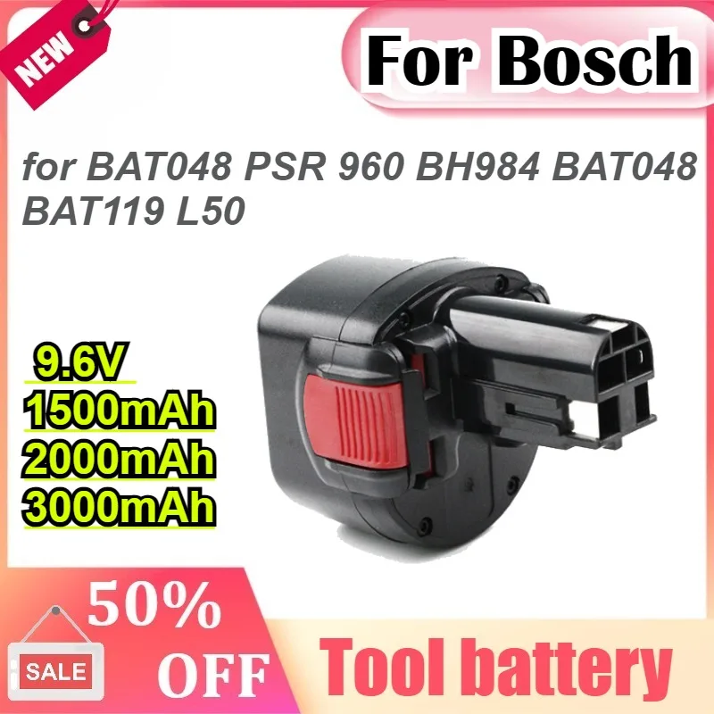 

For Bosch 9.6V 1500/3000mAh Power Tool Replacement Battery NI-MH for BAT048 PSR 960 BH984 BAT048 BAT119 L50