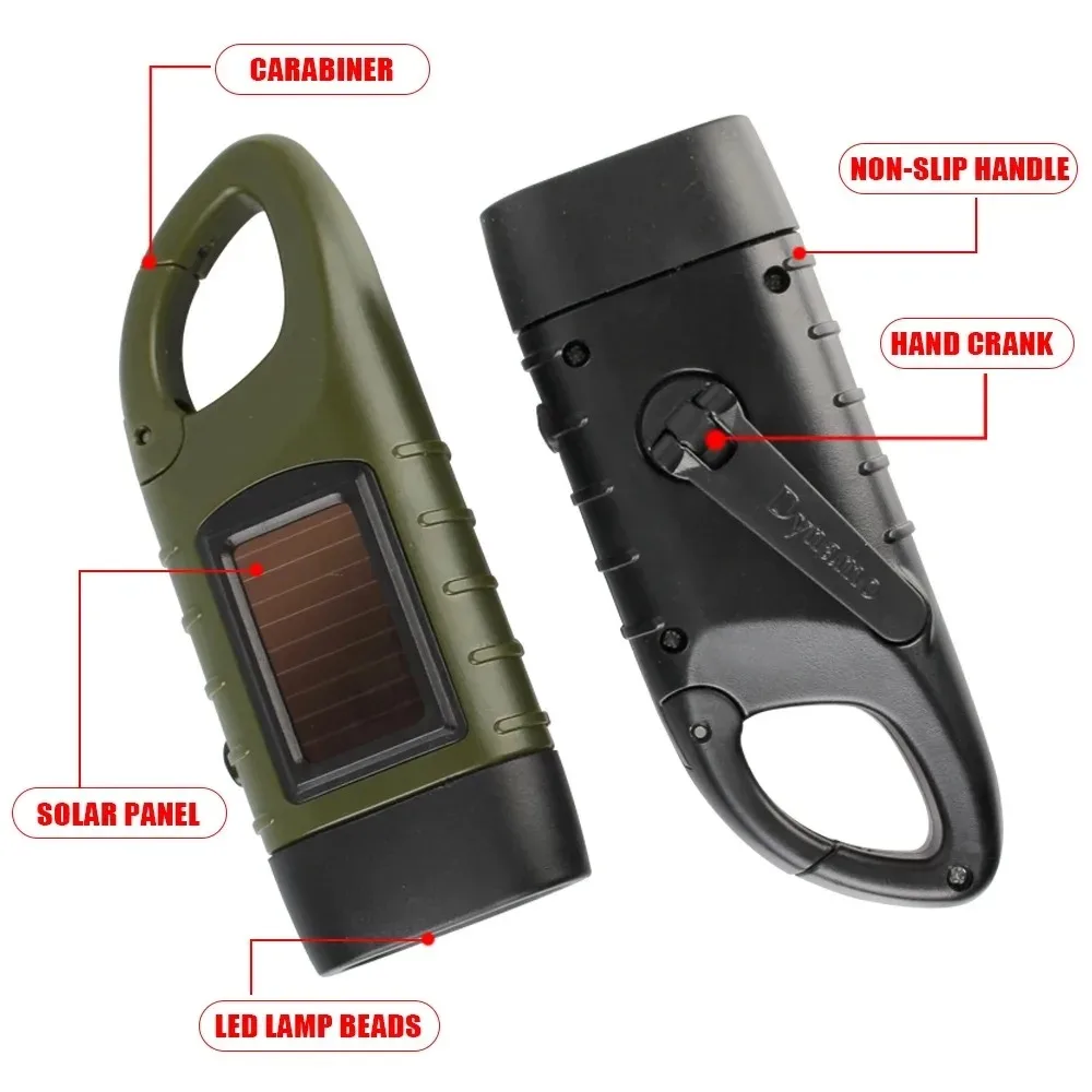 Outdoor LED Hand Pressing Dynamo Solar Crank Power Flashlight Torch Light Hand Press Crank Camping Lamp Light for Outdoor Home