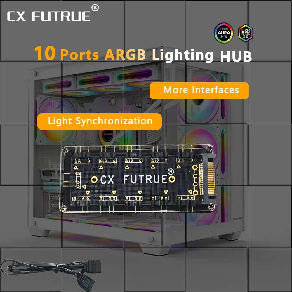 

CX FUTRUE ARGB Fan Lighting Hub, используемый для охлаждающего вентилятора процессора компьютера 5 В 3-контактный контроллер освещения.