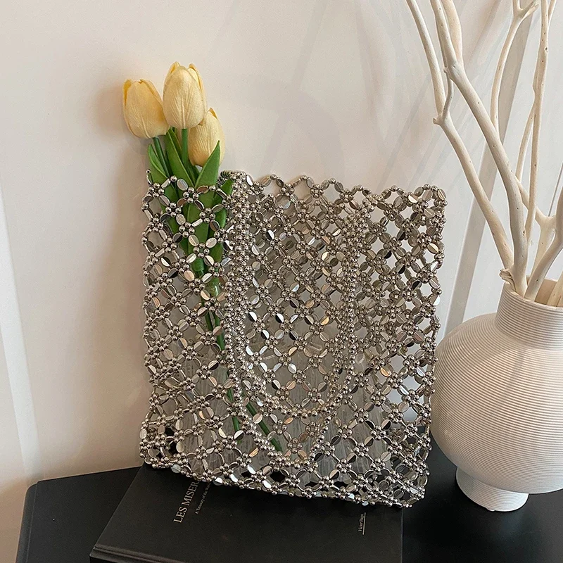 

Новые акриловые квадратные сумки на плечо, весна-лето 2024, модные изысканные женские сумки с вырезами из бисера, Лидер продаж