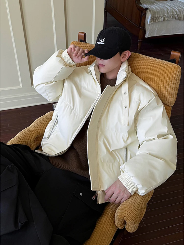 معطف Warmth Thiened ort American Sle Cotton Jaet للرجال شتوي عالي التصميم بحزام وياقة واقفة ملابس خارجية