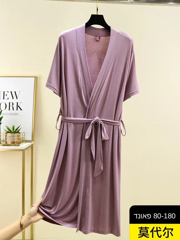 

Summer Lightweight Modal Short Sleeve Women's Robe Cardigan Style Mid-Length Open Front Sleepwear Loose Bathrobe Home Clothes