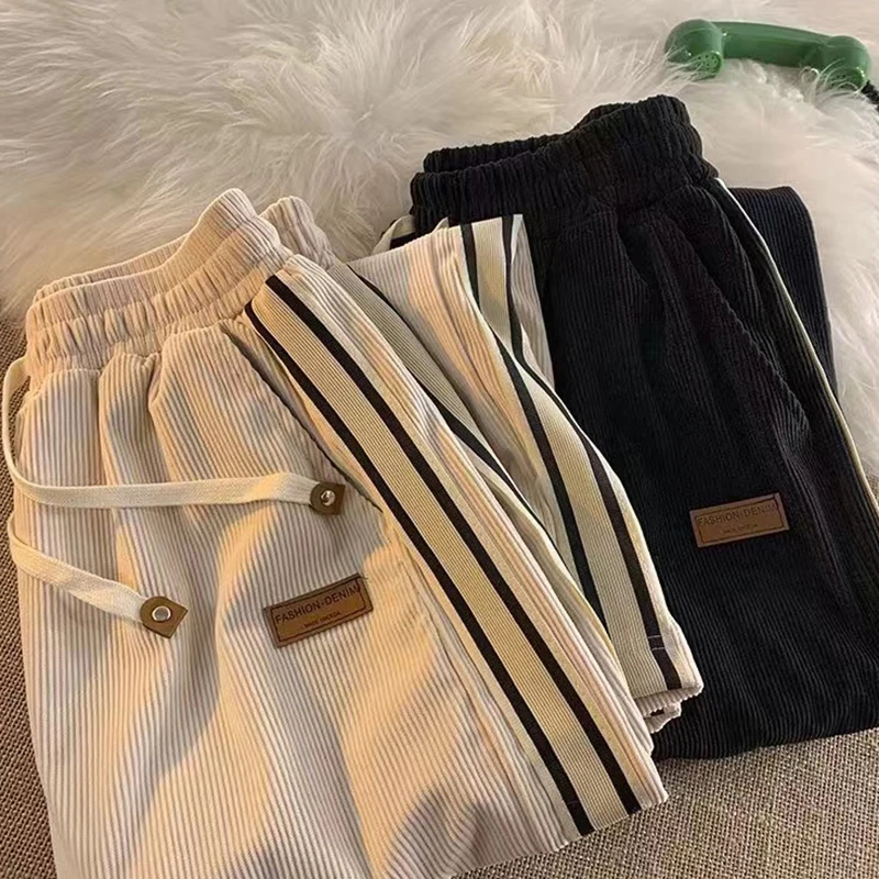 Pantalon de survêtement en velours côtelé pour femme, jambe large, streetwear vintage coréen, pantalon droit chaud tout assressenti, Y2K, proximité wstring, fjBf