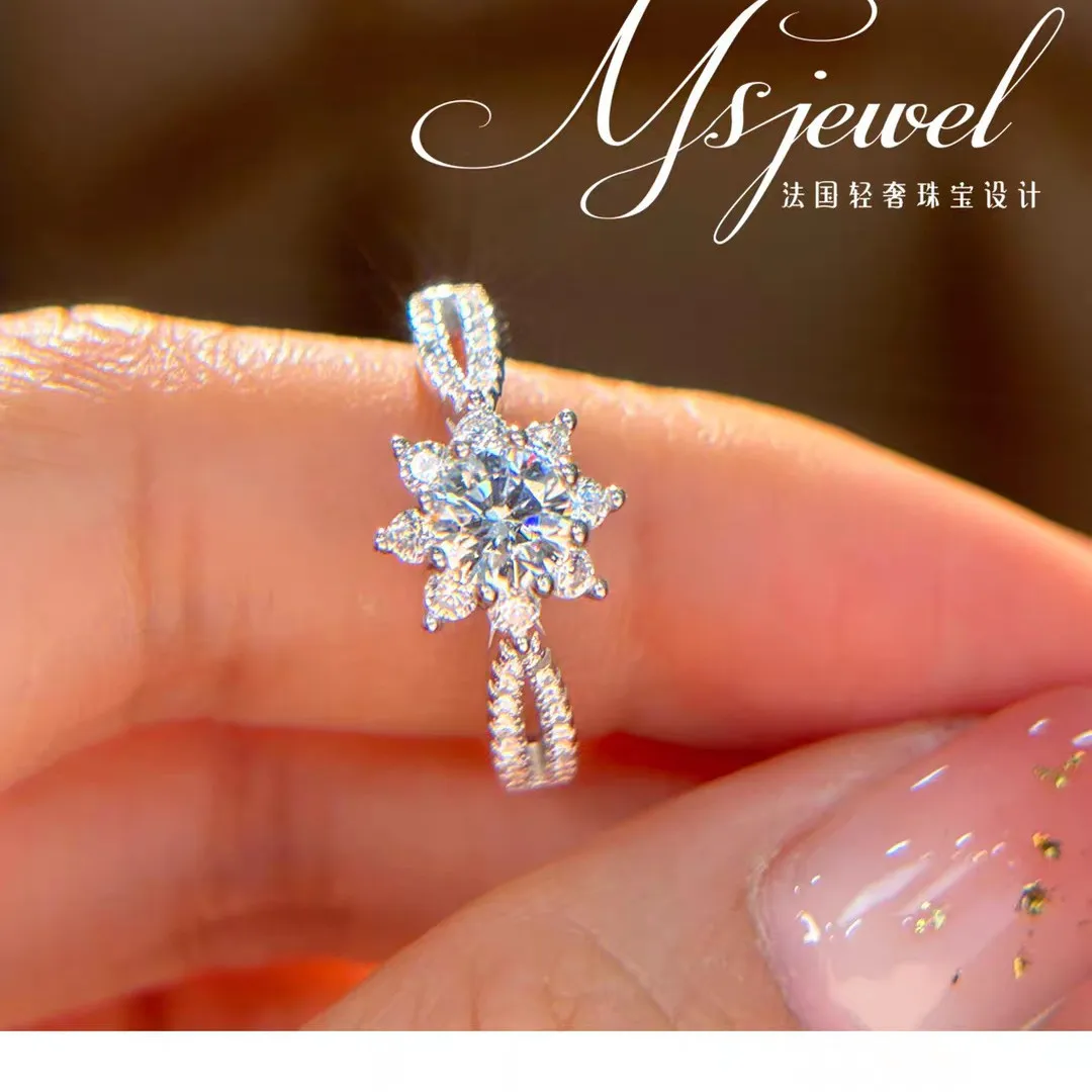 Snowflake Sunflower Ring 0.5ct Moissanite Women's PT950 Platinum - Premium platinum build, tiny sparkle for dating moments