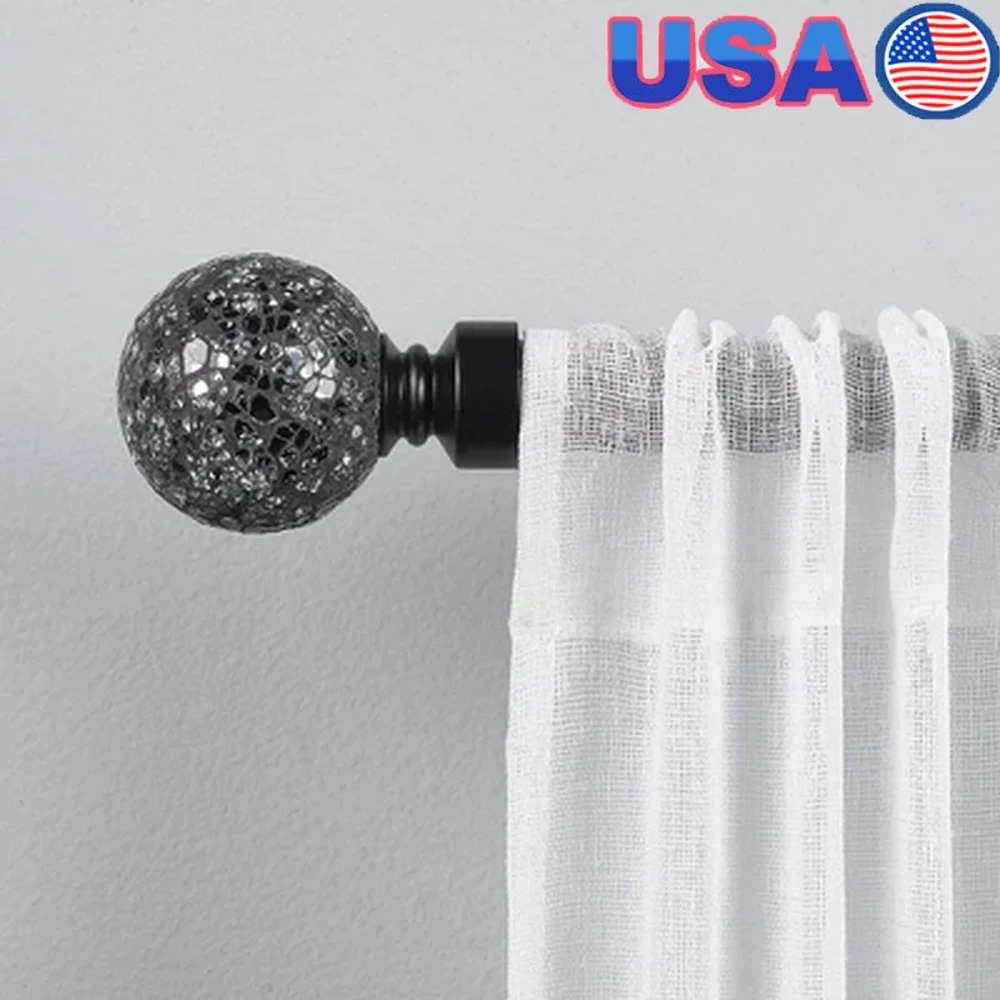 

Matte Black Adjustable Curtain Rod Set with Textured Acrylic Glass Finials Various Window Treatments and Easy Installation