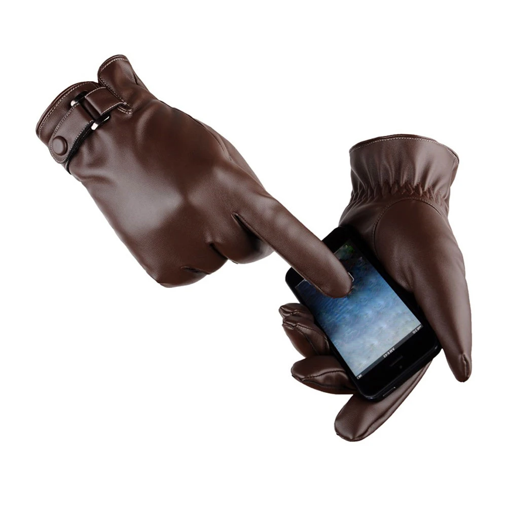 1 Paar modische Winterhandschuhe mit voller Handfläche und Touchscreen, warme PU-Lederhandschuhe, winddicht bei kaltem Wetter, leicht, für Herren