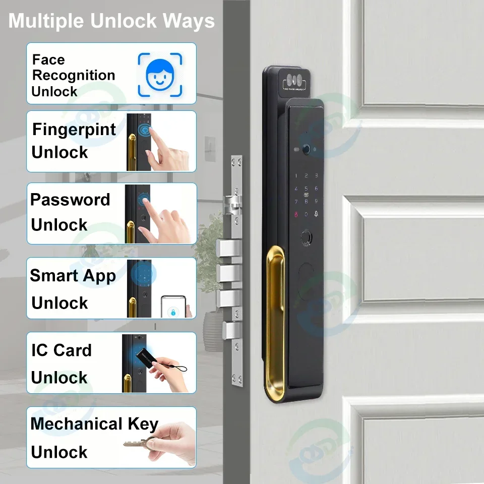 003 Intelligent TTLock WiFi App Smart Lock Face Recognition Automatic Intercom Real-time Camera Smart Door Lock