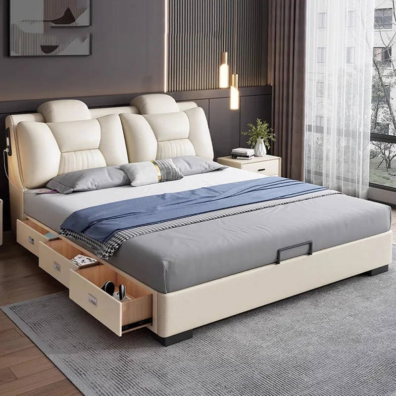 

Bedroom Queen Bed Frame Multifunctional Storage Floor Floating Castle Design Bed Space Saving Cama Solteiro Modern Furniture