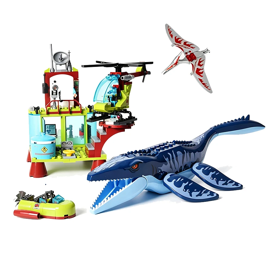 

Dinosaur World Movie Series Building Blocks Compatible Brands Brick Sets Mosasaurus Research Station Toys For Kid Children Gifts
