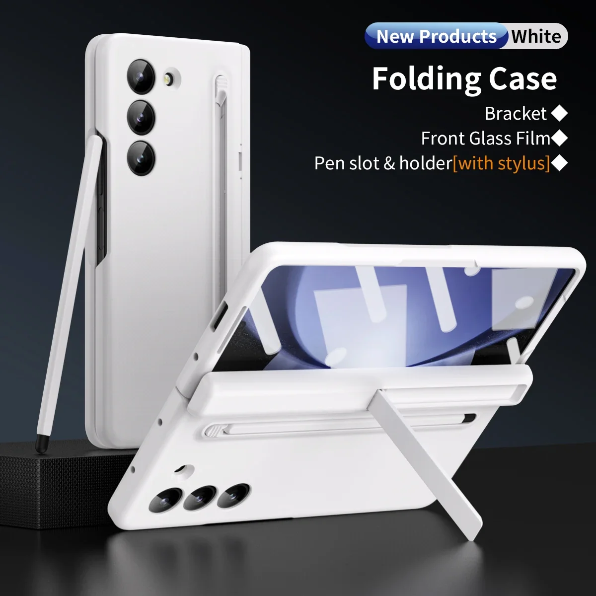 360 Full Protection Hinge case for Samsung Galaxy Z folding 5 4 3 Tempered glass film original stylus folding cover holder