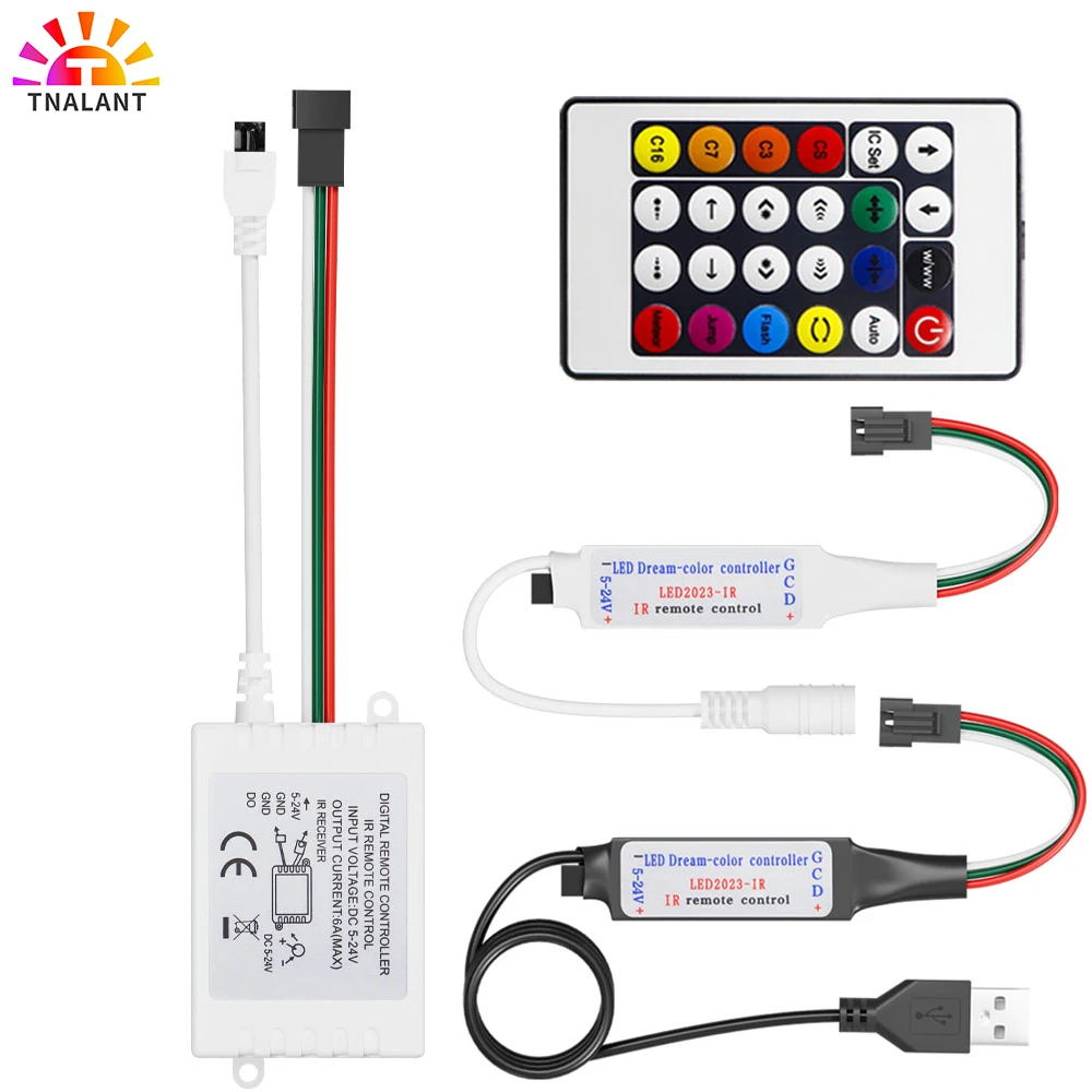 

Mini WS2812 WS2811 RGBIC Smart Led Strip Controller 24Keys IR Remote Control 2048Pixels WS2812B IC Light Tape USB/DC