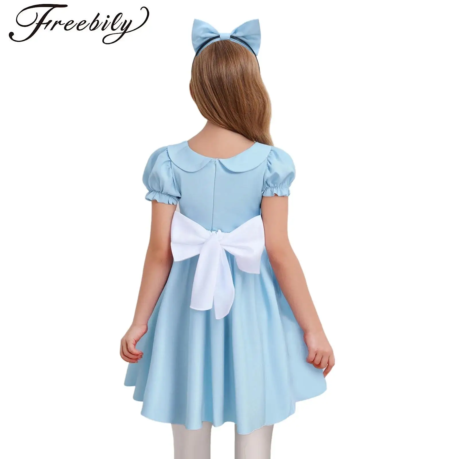 

Oktoberfest Costume for Girl 3Pcs Fancy Wonderland Party Dress Up Short Puff Sleeves Ruffle Dress And Apron +Hair Hoop Party Set