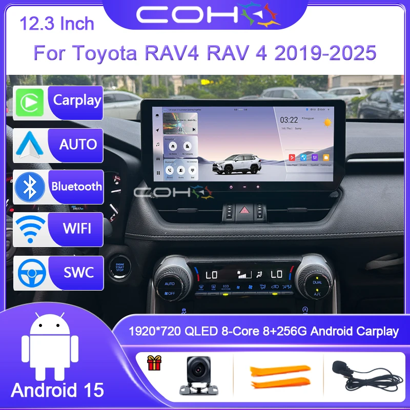 

12.3 Inch For Toyota RAV4 RAV 4 2019-2025 Android 15 8-Core 8G+256G Car Multimedia Player Stereo Receiver Radio GPS 4G Carplay