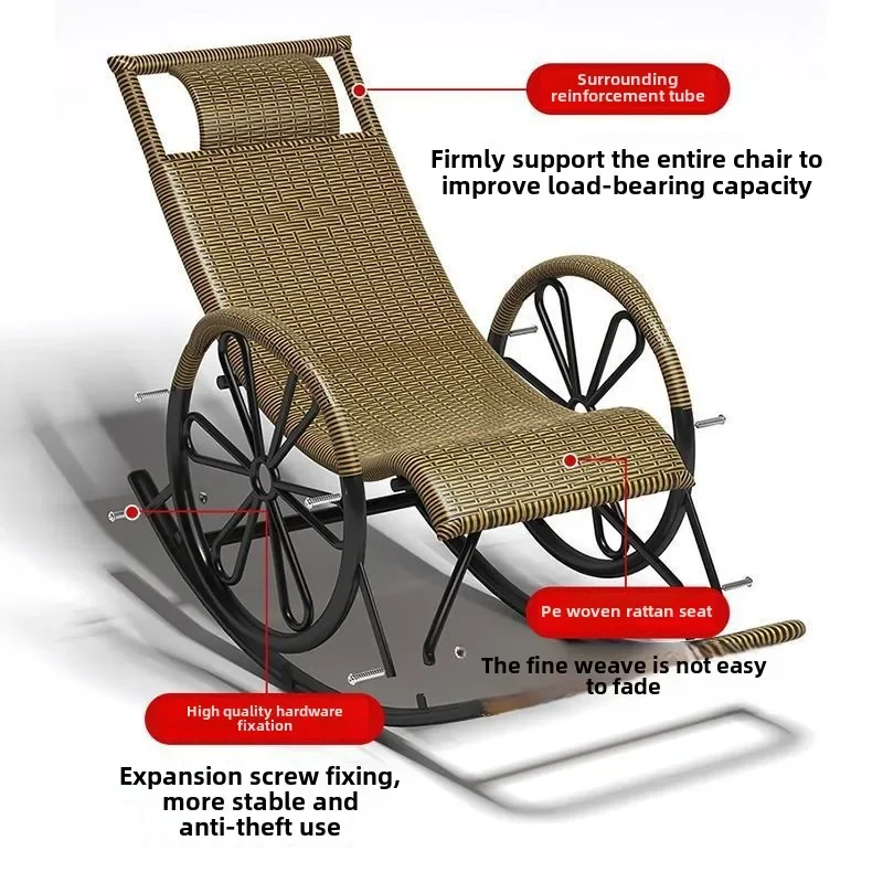 كرسي هزاز هزاز من الخيزران للكبار قيلولة كرسي غرفة المعيشة شرفة كسول كبار السن الترفيهي كرسي كسول #3