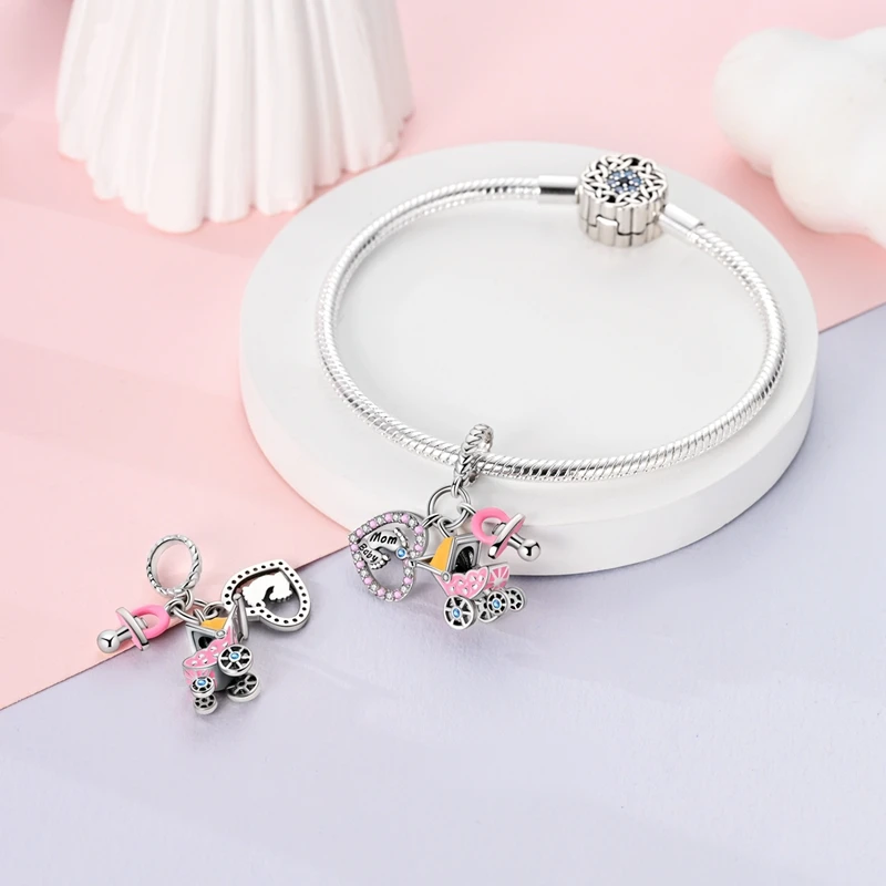 سحر 925 فضة مطلي عربة طفل مصاصة البصمة المعلقات صالح الأصلي سوار المرأة صنع المجوهرات الهدايا #4