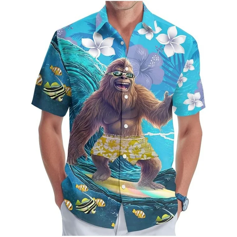 Camisa de manga corta con estampado 3D de gorila para hombre blusa Hawaiana de gran tamaño ropa de calle playa verano novedad