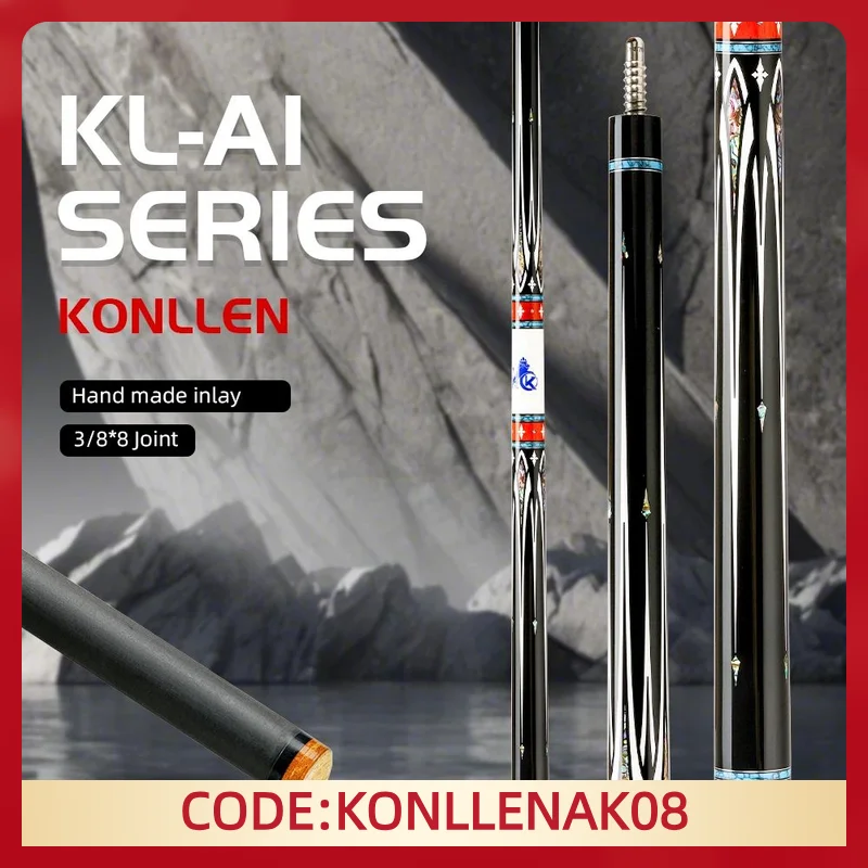 

KONLLEN AK-A1 Carbon Fiber Pool Cue with 10.5/11.5/12.5mm Tip Abalone Inlay Low deflection for Professional Billiard cue Stick