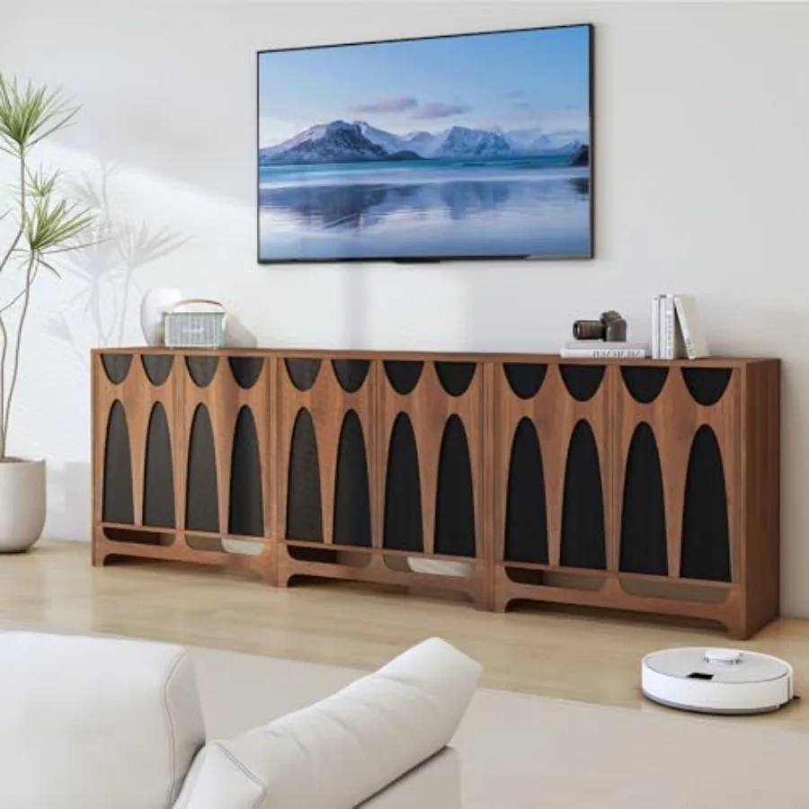 Sideboard Buffet Cabinet with Storage Set of 3 for dining room, engineered wood, white, spacious shelving and concealed compart