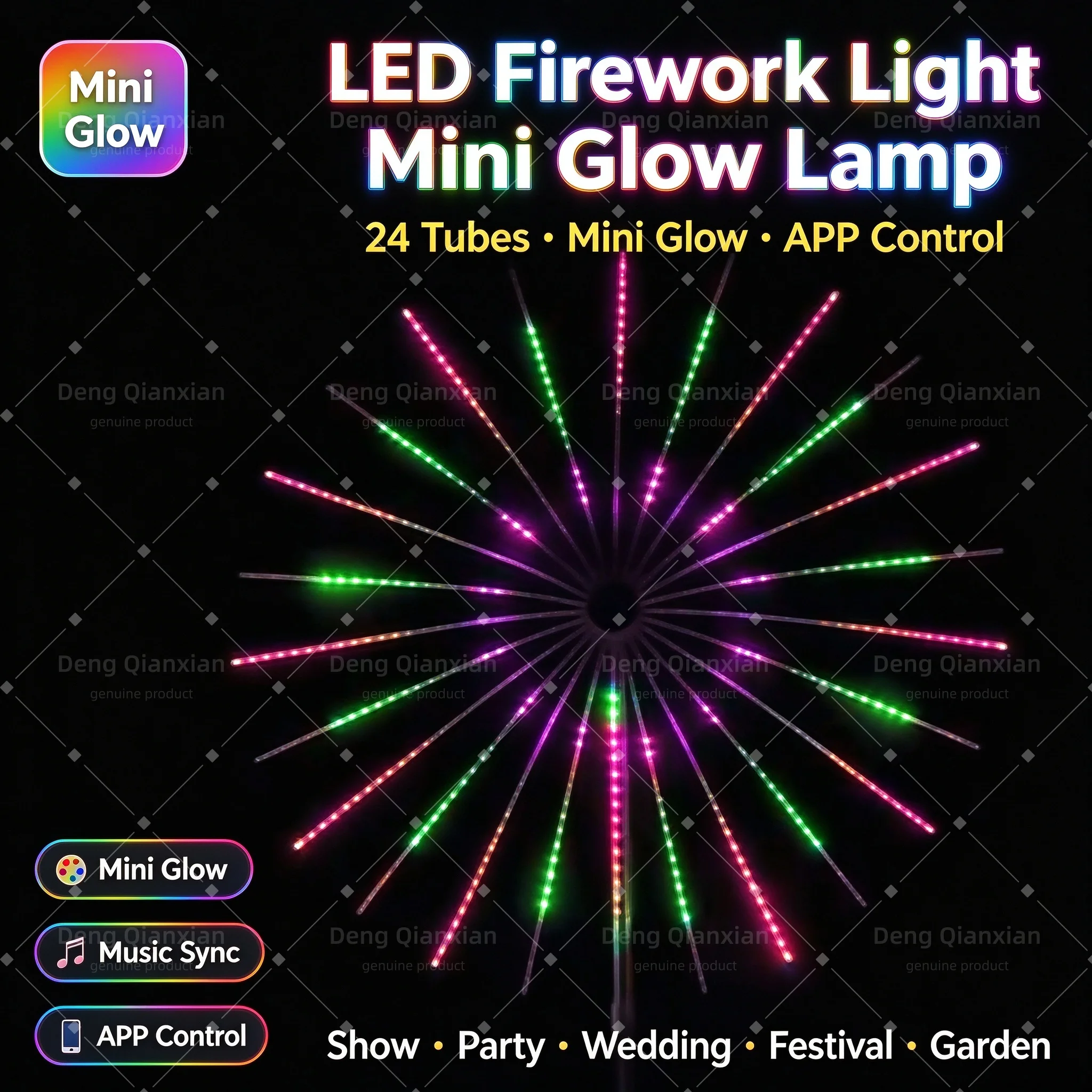 Firework Lights with Flash Mode, Sound Activated RGB, Waterproof, Dual Speakers, APP Control, New Year Party