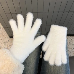 Lovely Coral Velvet Fingerless Warm Furry Gloves Women Men Korean Style Winter Snow Versatile Plush Thickened Cold-proof Gloves