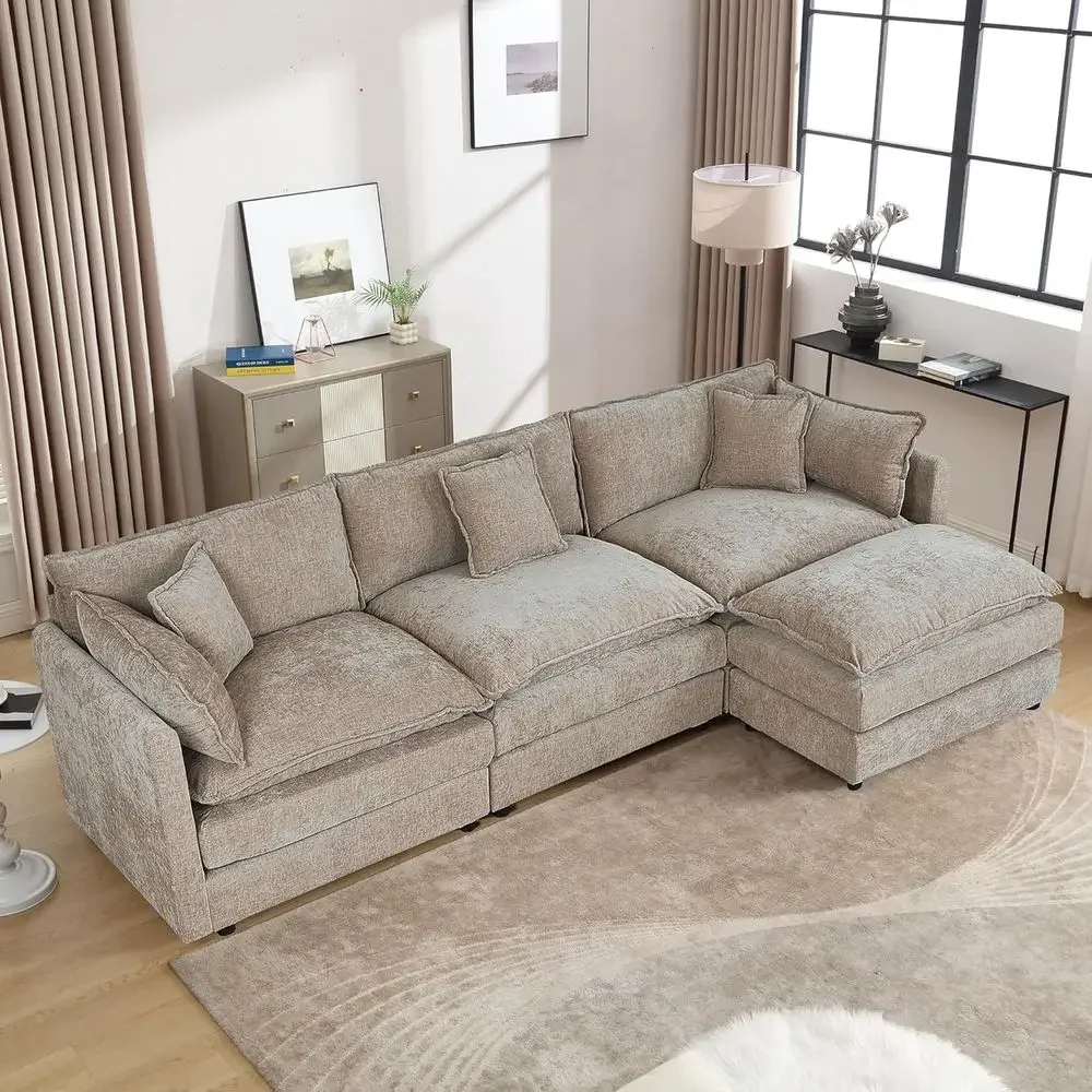 Deep 3 Seater Couch with Ottoman,112.2