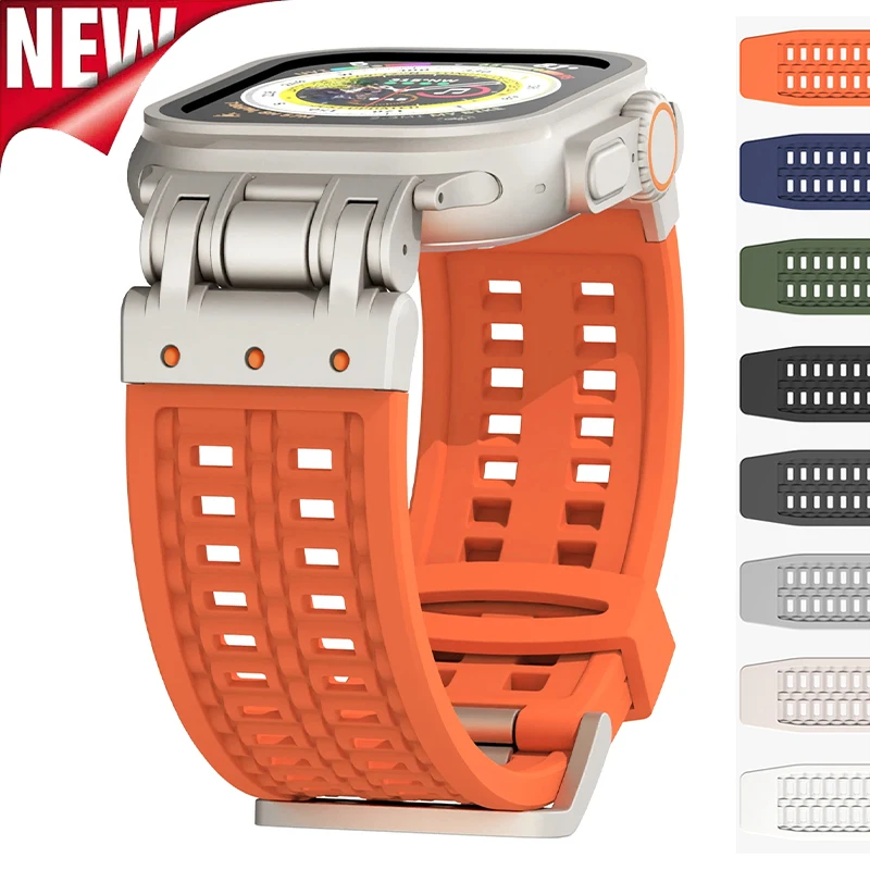 

Soft Silicone Band for Apple Watch Ultra 2 49mm 45mm 42mm Sports Breathable Strap for IWatch Series 9 8 7 6 5 4 Rubber Bracelet