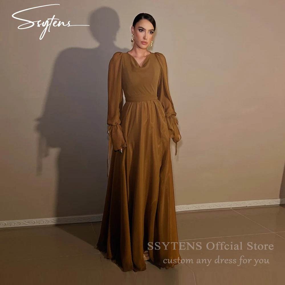 SSYTENS Robes De Soirée en mousseline De soie Occasions formelles Robes femme plage robe d'invité De mariage manches longues Robes De Soirée personnalisées