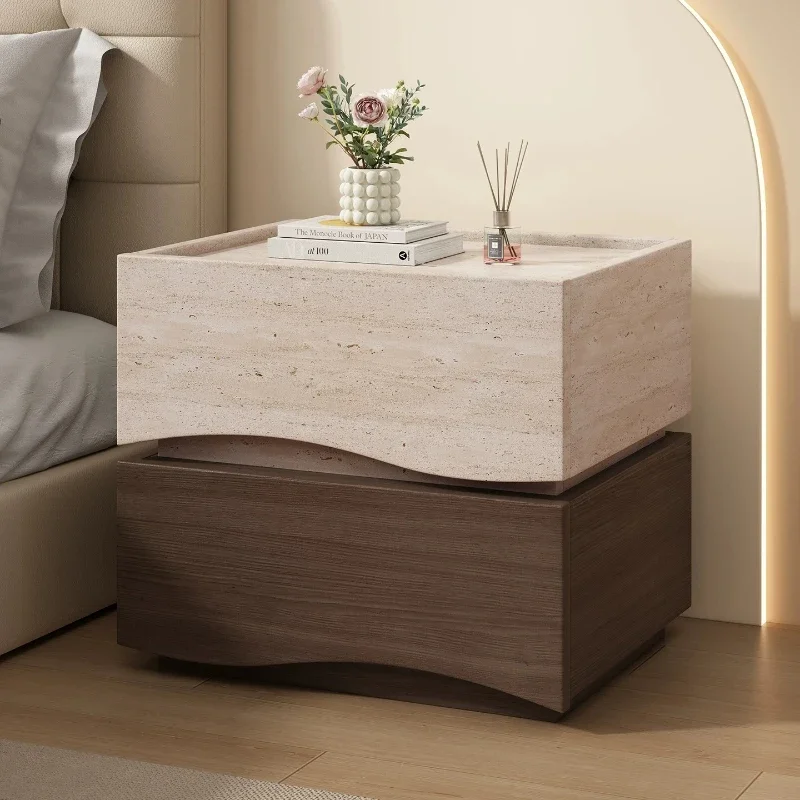 Minimalist Bedside Table Solid Wood Multifunction With Lock Light Luxury High Sense Bedroom Nightstands And Side Tables Italian