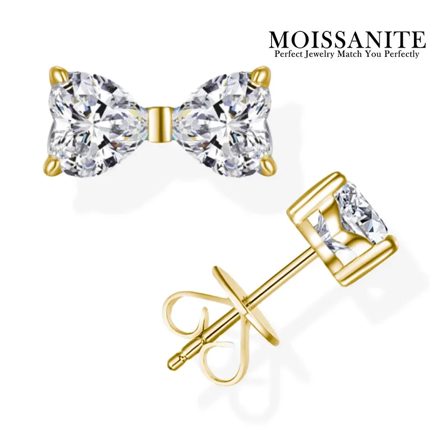 

2CTW Moissanite Bow Earrings 18K Gold Plated 925 Sterling Silver Elegant Design Hypoallergenic Comes with GRA Certificate