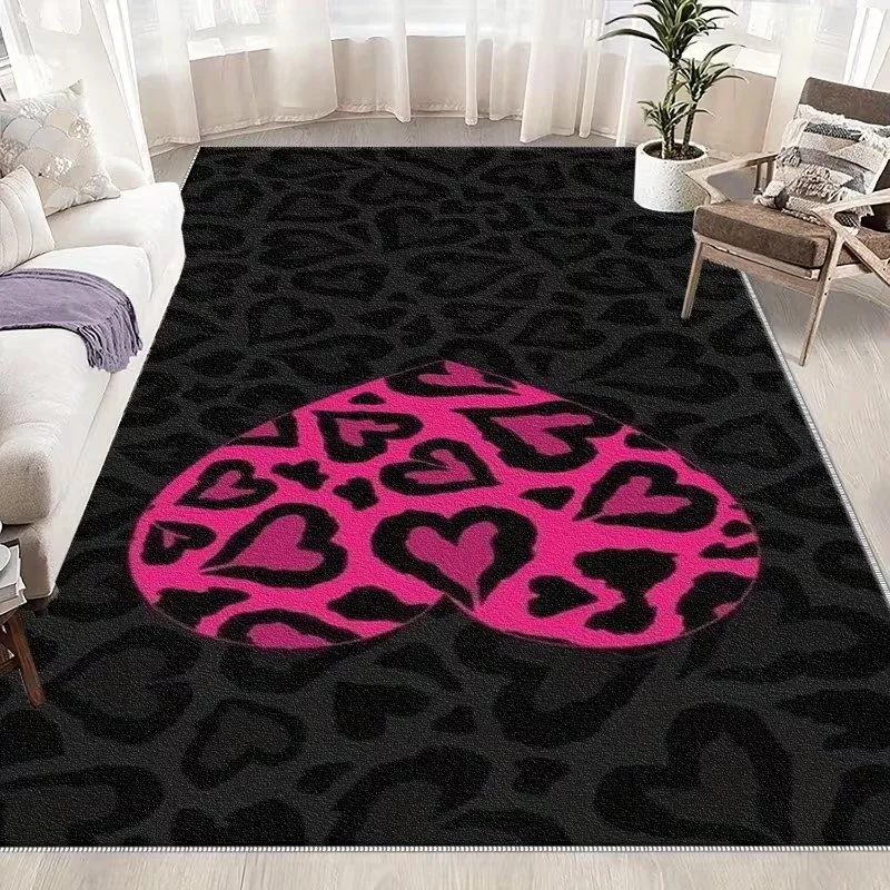 1PC Leopard Print Heart-shaped Area Carpet Floor Mat Suitable for Bedroom Living Room Balcony Terrace Room Home Decoration