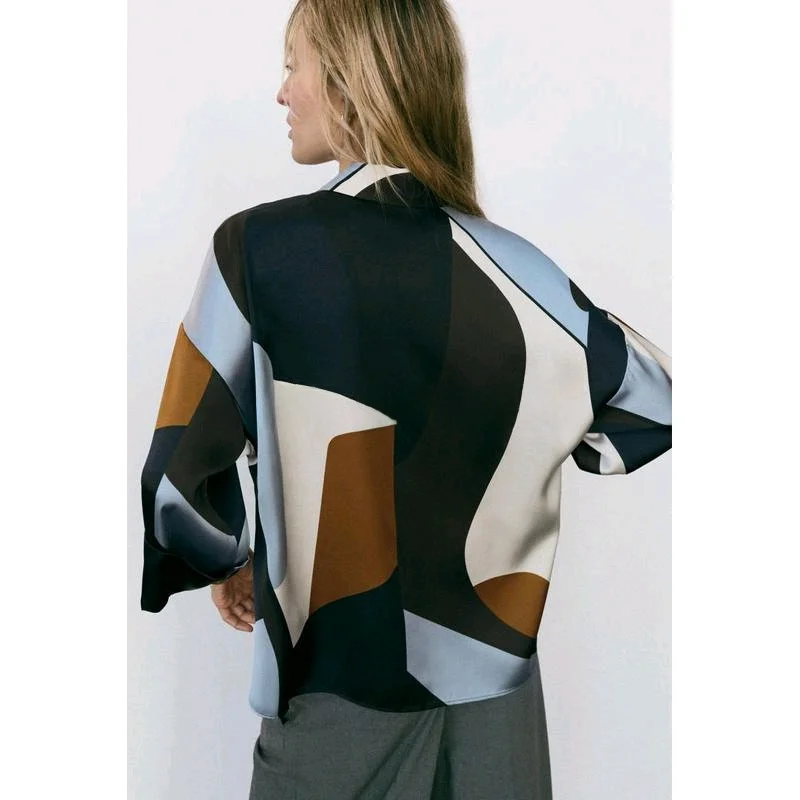 

Новое весеннее поступление, женский топ irt Lazy Sle, свободный шелковый атласный топ с принтом, длинный свек, защита от ультрафиолета, полиэстер...