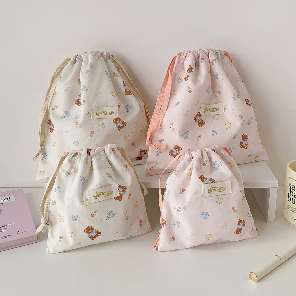 

Korean Cartoon Bear Drawstring Bag for Girls Drawstring Makeup Bags Women Jewelry Dust Bag Travel Toiletries Bag Drawstring Bags