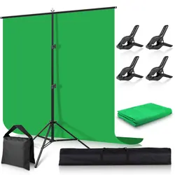 200cm*200cm Background Support with 2*3m Green Screen Chromakey,chrome green backdrop stand with 4Clips for Photoshoot Streaming