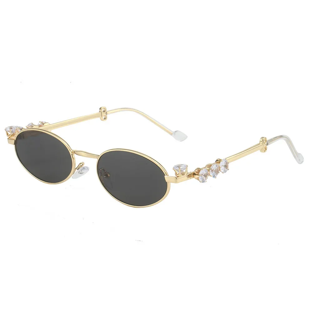 Luxury Diamond Metal Oval Frame Sunglasses for Women Small Frame Oval Sun Glasses UV400 Vintage Outdoor Eyeglasses Goggles image 5