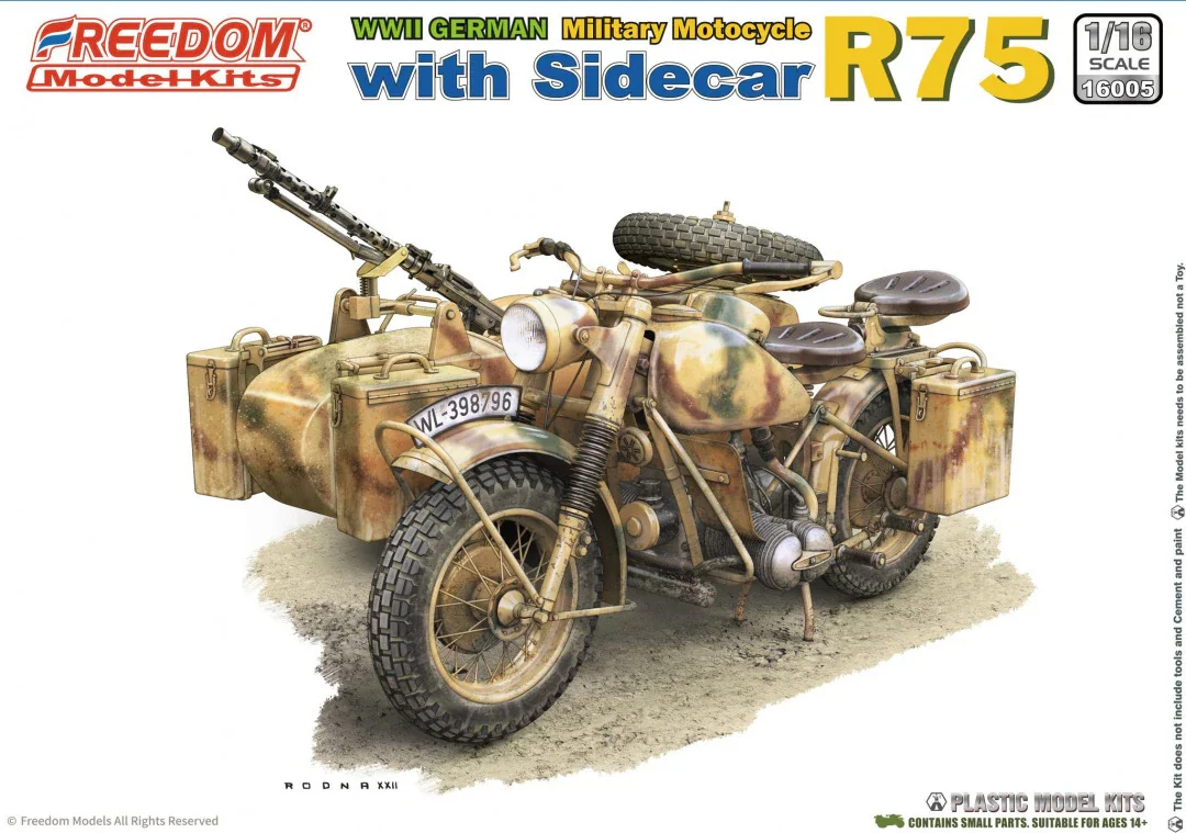 Freedom Plastic Assembly Scale Model Kit 16005 World War II German military motorcycle 1/16