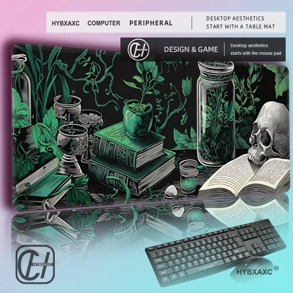 

HYBXAXC Witchy Raven DeskMat Cottagecore Dark Academia BlackPad Skull Potions Witchy Stuff Forest Nature Gothic Gaming Mousepads